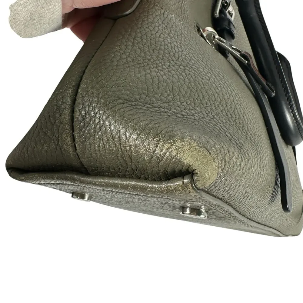 RUDSAK Genuine Leather‎ Pebbled Moss Green Black Top Handle Satchel Shoulder Bag